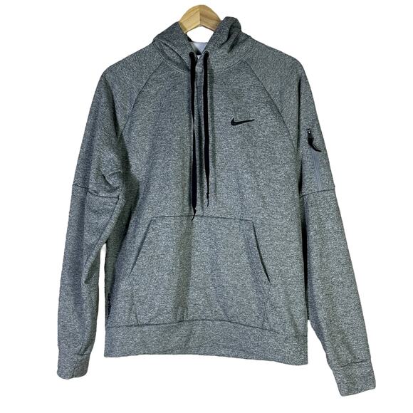 Nike Therma-FIT Hoodie Mens M Gray Pullover Pocket Zip Sleeve Tech Streetwear - Picture 2 of 9